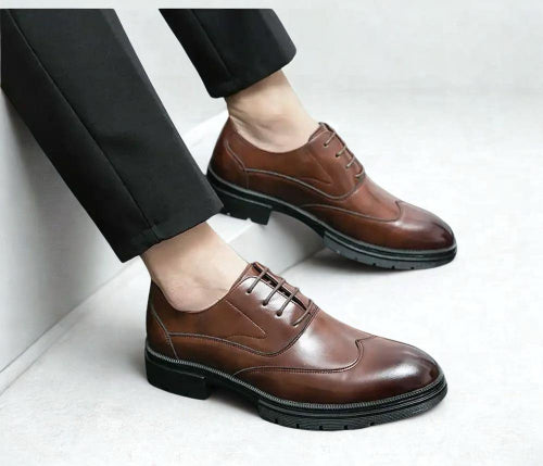 Oak & Sole - High-Shine Premium Leather Smart Shoes - Brown
