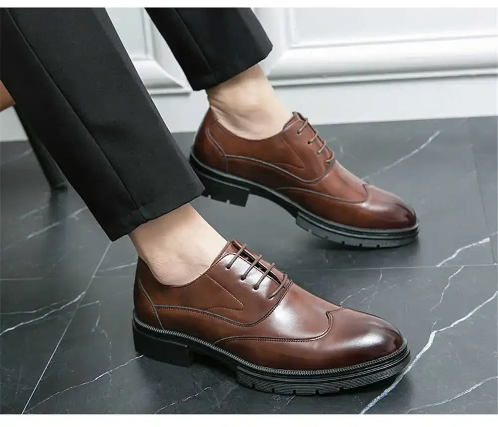 Oak & Sole - High-Shine Premium Leather Smart Shoes - Brown