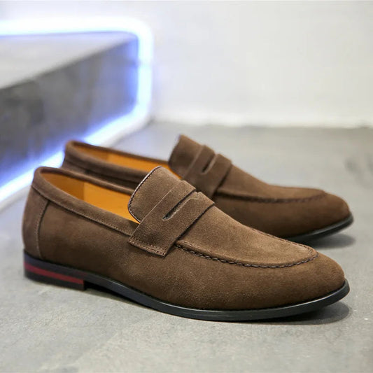 Oak & Sole - Marlow Elegant Premium Suede Loafers - Dark Brown